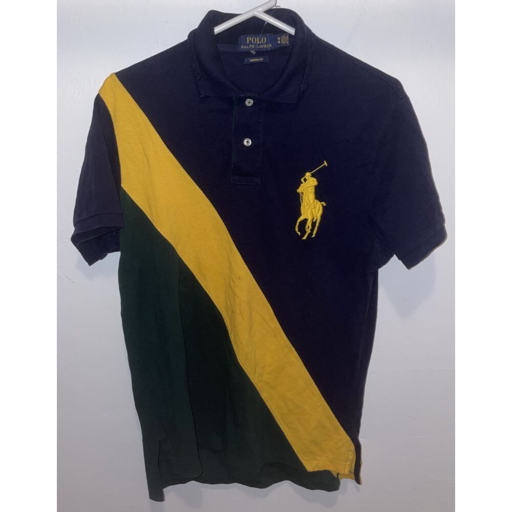 Polo Ralph Lauren Big Pony Shirt Mens M Custom Fit Colorblock Stripe Blue Vented